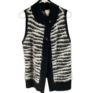 CHICOS Women’s Zebra Striped Wool Mohair Cardigan Vest Size 0 (XS)